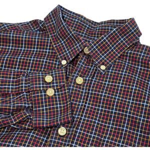 Orvis Country Twill Shirt Men’s M Plaid Button Down Long Sleeve Navy Red Gold